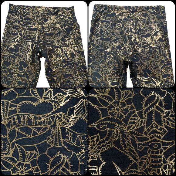 Zumba Love Metallic Capri Leggings Extra Small (XSpicy) Gold Black - Picture 4 of 12